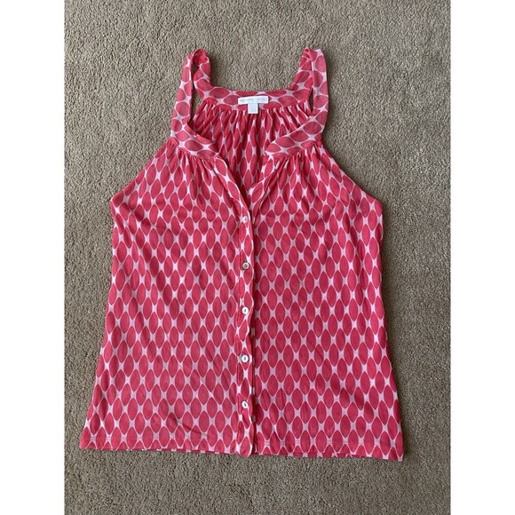 New York & Company Tops - New York & Company Sleeveless Blouse Coral White Geometric Pattern Size M